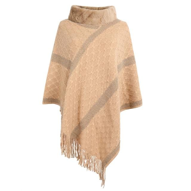 Scarfs Fur Collar Shawl Sweater Women Fall Ponchos and Capes Long Poncho AwsomU