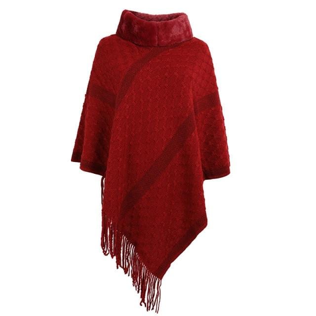 Scarfs Fur Collar Shawl Sweater Women Fall Ponchos and Capes Long Poncho AwsomU